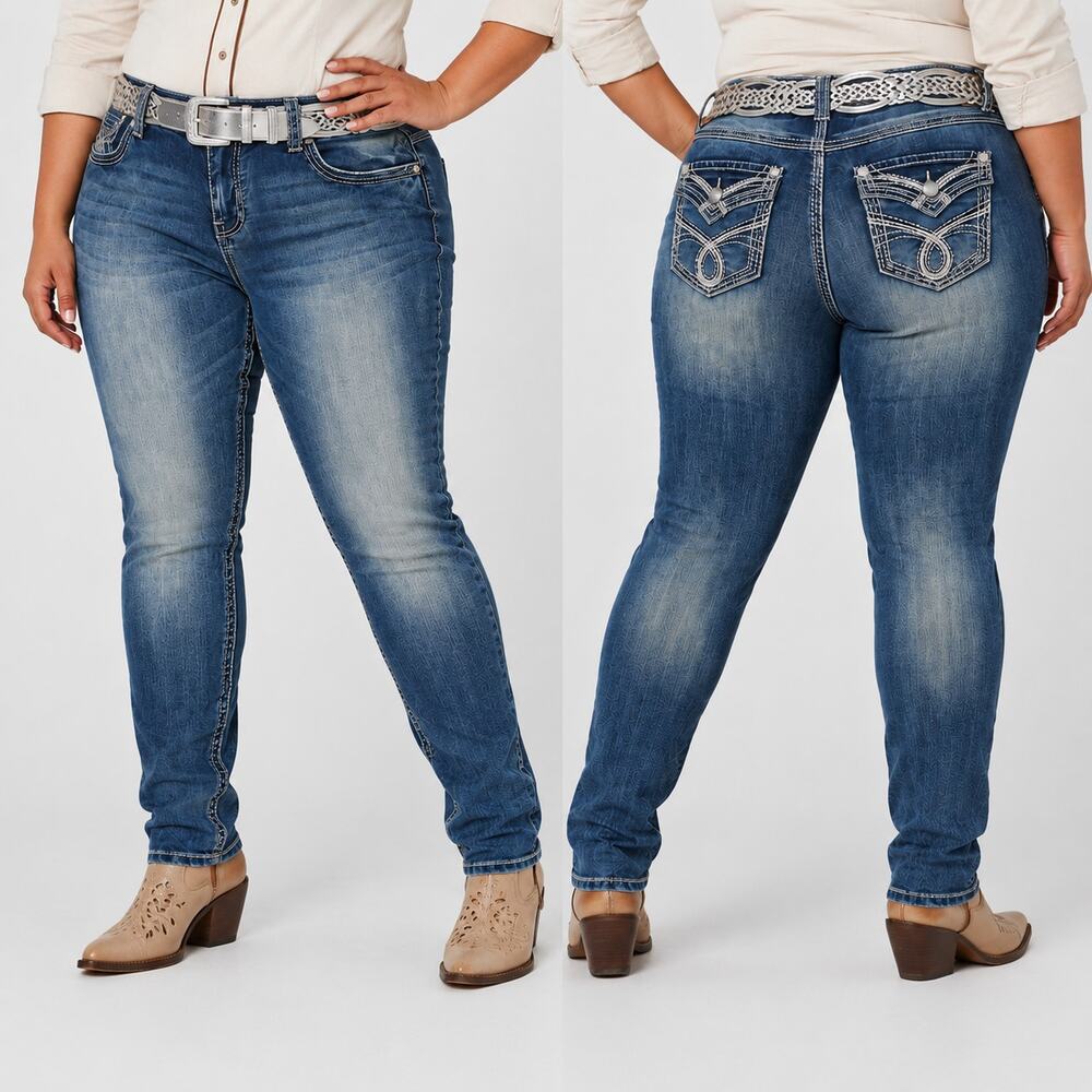 Almost Famous Plus Size 20 Y2K Western Skinny Jeans Belted NWT